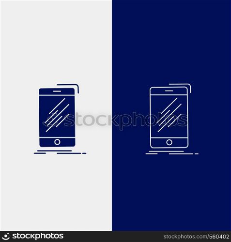 Device, mobile, phone, smartphone, telephone Line and Glyph web Button in Blue color Vertical Banner for UI and UX, website or mobile application. Vector EPS10 Abstract Template background
