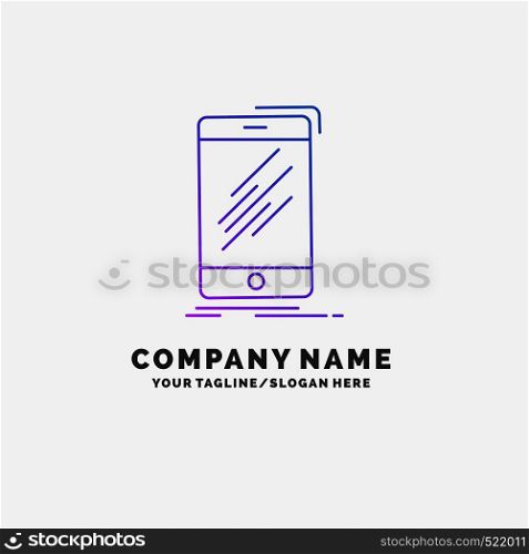Device, mobile, phone, smartphone, telephone Purple Business Logo Template. Place for Tagline. Vector EPS10 Abstract Template background