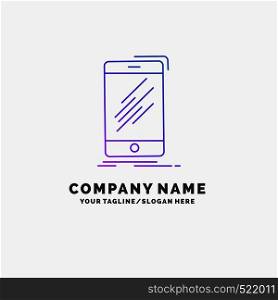 Device, mobile, phone, smartphone, telephone Purple Business Logo Template. Place for Tagline. Vector EPS10 Abstract Template background