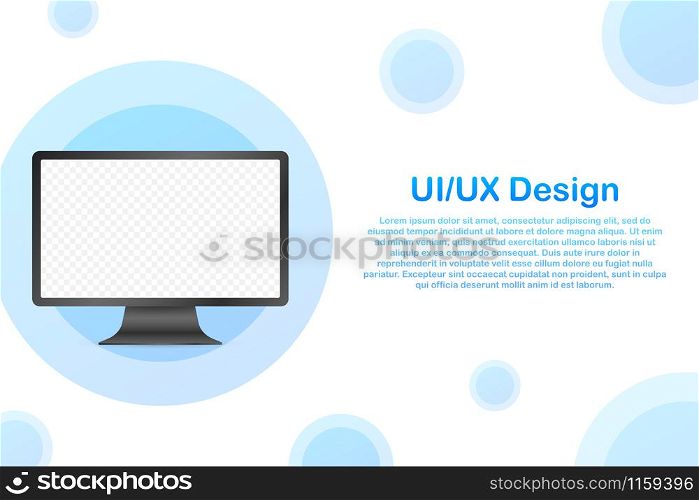Device mockup banner. Computer UI UX design interface. Blank screen for media sale promotion. Vector stock illustration. Device mockup banner. Computer UI UX design interface. Blank screen for media sale promotion. Vector stock illustration.