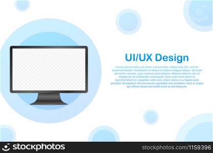 Device mockup banner. Computer UI UX design interface. Blank screen for media sale promotion. Vector stock illustration. Device mockup banner. Computer UI UX design interface. Blank screen for media sale promotion. Vector stock illustration.