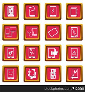 Device repair symbols icons set in pink color isolated vector illustration for web and any design. Device repair symbols icons pink
