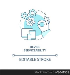 Device serviceability turquoise concept icon. Checkup equipment. Way to stay tuned abstract idea thin line illustration. Isolated outline drawing. Editable stroke. Arial, Myriad Pro-Bold fonts used. Device serviceability turquoise concept icon