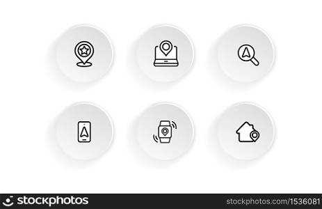 Device with pinpoint location icon set. Gps tracking, pin. Vector on isolated white background. EPS 10.. Device with pinpoint location icon set. Gps tracking, pin. Vector on isolated white background. EPS 10
