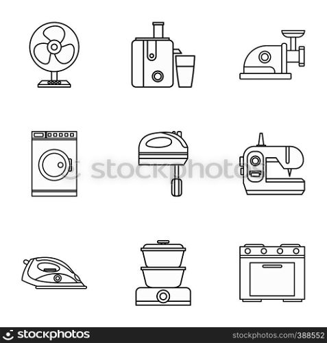 Devices for home icons set. Outline illustration of 9 devices for home vector icons for web. Devices for home icons set, outline style