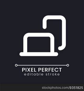 Devices pixel perfect white linear ui icon for dark theme. Connected gadgets. Active sessions. Vector line pictogram. Isolated user interface symbol for night mode. Editable stroke. Poppins font used. Devices pixel perfect white linear ui icon for dark theme