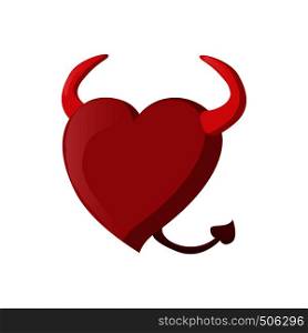 Devil heart fateful love icon in cartoon style on a white background. Devil heart fateful love icon, cartoon style
