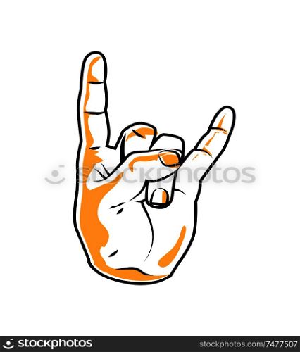 Devil horns gesture icon. Popular rock and metal fan and player symbol or sign colored vector illustration in cartoon sketch style as decoration element.. popular Rock and Metal Devil Horns Gesture Poster
