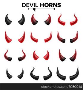 Devil Horns Set Vector. Good For Halloween Party. Satan Horns Symbol Isolated Illustration.. Devil Horns Vector. Demon Or Satan Horns Symbol, Sign, Icon. Isolated