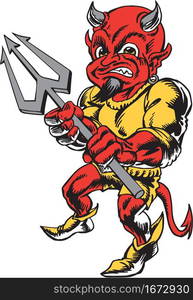 Devil Mascot Standing with Pitch Fork Vector Illustration