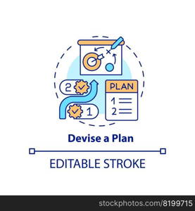 Devise plan concept icon. Choose way to reach targets. Business strategy abstract idea thin line illustration. Isolated outline drawing. Editable stroke. Arial, Myriad Pro-Bold fonts used. Devise plan concept icon