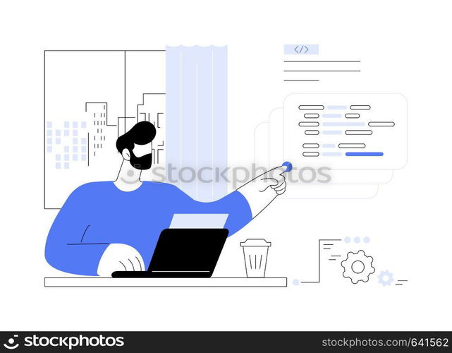 DevOps engineering abstract concept vector illustration. Professional DevOps engineer programming and coding, IT company specialist, back end development, system operator abstract metaphor.. DevOps engineering abstract concept vector illustration.
