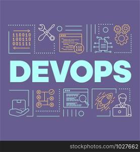 DevOps word concepts banner. Binary system. Presentation, website. Isolated lettering typography idea with linear icons. Software development and operations collaboration. Vector outline illustration