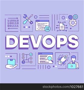 DevOps word concepts banner. Software development and operations collaboration. Binary system. Presentation, website. Isolated lettering typography idea with linear icons. Vector outline illustration