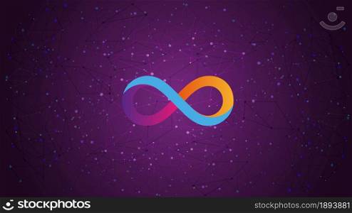 Dfinity Internet Computer ICP token symbol cryptocurrency theme on purple polygonal background. Cryptocurrency logo icon. Vector illustration.