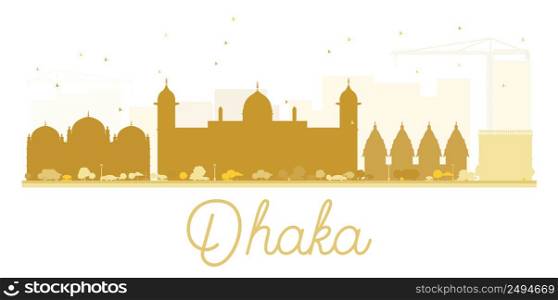 Dhaka City skyline golden silhouette. Vector illustration. Simple flat concept for tourism presentation, banner, placard or web site. Business travel concept. Cityscape with landmarks