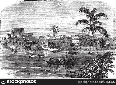 Dhaka in Bangladesh, during the 1890s, vintage engraving. Old engraved illustration of Dhaka.