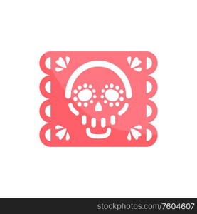 Dia de los muertos bunting decor with skull head skeleton. Vector paper cut flag to Day of dead. Flag with skull, paper cut Dia los muertos banner