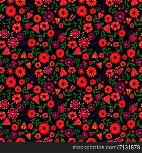Dia de los muertos seamless vector pattern with marigold flowers.. Dia de los muertos seamless vector pattern with marigold flowers. The main symbols of the holiday on the dark background. Day of the dead.