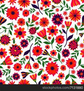 Dia de los muertos seamless vector pattern with marigold flowers.. Dia de los muertos seamless vector pattern with marigold flowers. The main symbols of the holiday on the white background. Day of the dead.