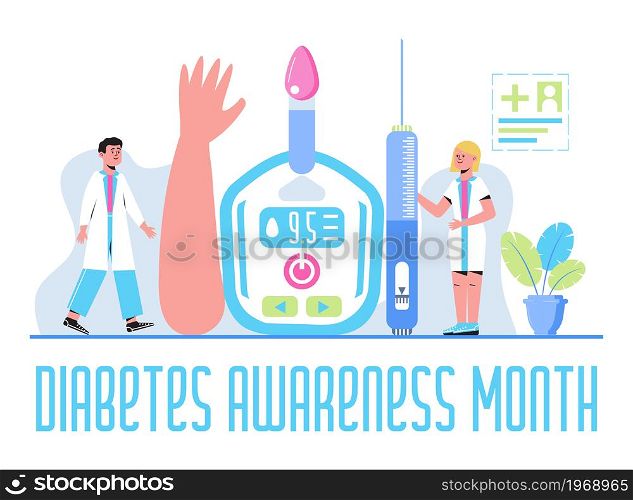 Diabetes Awareness Month on November in USA. American national health care event. Type 2 diabetes and insulin production concept vector with glucose meter.. Diabetes Awareness Month on November in USA. American national health care event. Type 2 diabetes and insulin production concept