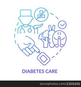 Diabetes care blue gradient concept icon. Chronic disease treatment. Medical center service abstract idea thin line illustration. Isolated outline drawing. Myriad Pro-Bold font used. Diabetes care blue gradient concept icon