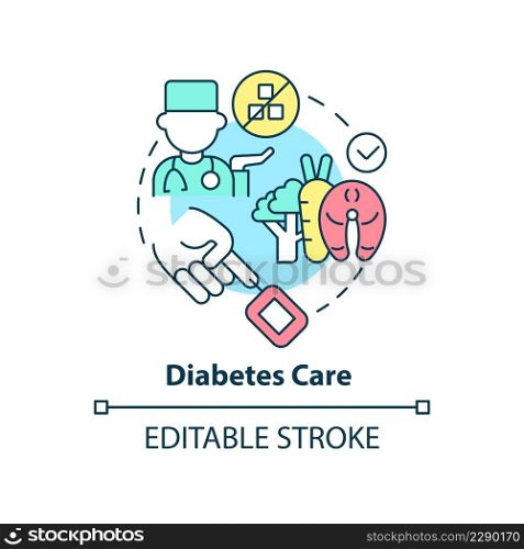 Diabetes care concept icon. Chronic disease treatment. Medical center service abstract idea thin line illustration. Isolated outline drawing. Editable stroke. Arial, Myriad Pro-Bold fonts used. Diabetes care concept icon