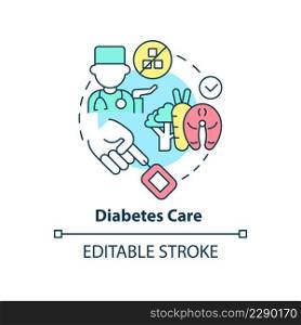 Diabetes care concept icon. Chronic disease treatment. Medical center service abstract idea thin line illustration. Isolated outline drawing. Editable stroke. Arial, Myriad Pro-Bold fonts used. Diabetes care concept icon