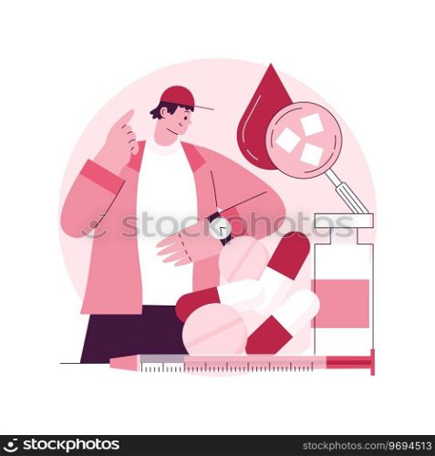 Diabetes medications abstract concept vector illustration. Diabetes mellitus therapy, disease treatment, insulin injection, syringe needle, medical capsule, diabetic diet abstract metaphor.. Diabetes medications abstract concept vector illustration.
