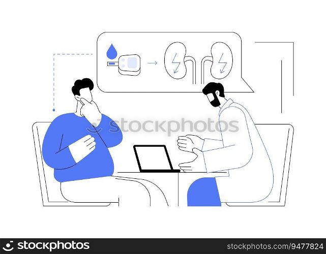 Diabetic kidney disorder abstract concept vector illustration. Doctor explains how the kidneys work during meeting with patient, relationship with diabetic problems abstract metaphor.. Diabetic kidney disorder abstract concept vector illustration.