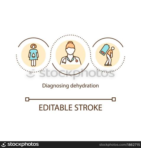 Diagnosing dehydration concept icon. Doctor appointment. Blood and urine tests. Body water loss symptom abstract idea thin line illustration. Vector isolated outline color drawing. Editable stroke. Diagnosing dehydration concept icon