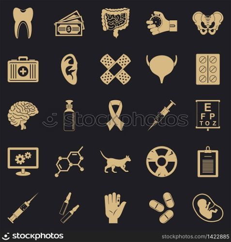 Diagnosis of body icons set. Simple set of 25 diagnosis of body vector icons for web for any design. Diagnosis of body icons set, simple style