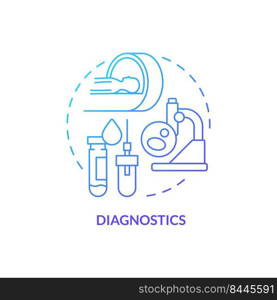 Diagnostics blue gradient concept icon. Research and study. Pandemic preparedness clinical research abstract idea thin line illustration. Isolated outline drawing. Myriad Pro-Bold fonts used. Diagnostics blue gradient concept icon