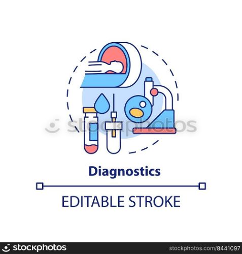 Diagnostics concept icon. Pandemic preparedness clinical research abstract idea thin line illustration. Isolated outline drawing. Editable stroke. Arial, Myriad Pro-Bold fonts used. Diagnostics concept icon