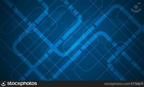 Diagonal electronic circuit design on a dark blue background.
