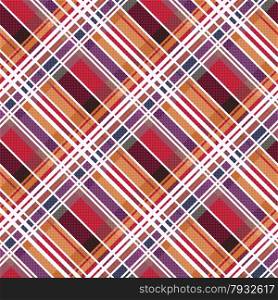 Diagonal position of rectangular seamless vector pattern as a tartan plaid mainly in red and other warm colors. Diagonal tartan seamless texture mainly in warm hues