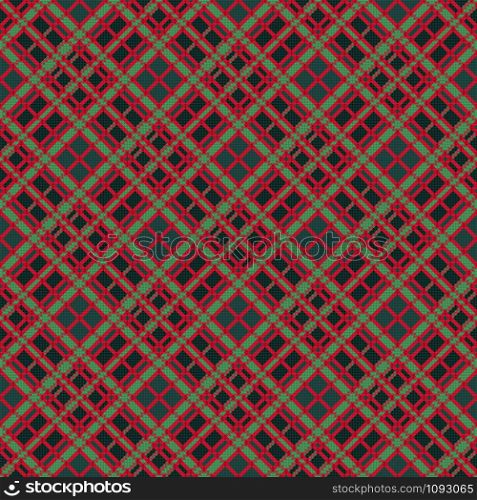Diagonal seamless vector checkered pattern as a tartan plaid mainly in red and green colors
