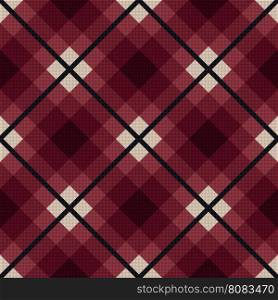 Diagonal seamless vector fabric pattern mainly in marsala color with dark gray lines