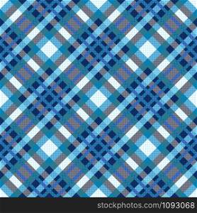 Diagonal seamless vector light pattern as a tartan plaid mainly in blue hues with grey and white colors