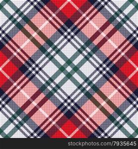 Diagonal seamless vector pattern as a tartan plaid mainly in red and light grey colors. Diagonal tartan seamless texture in red and light grey hues