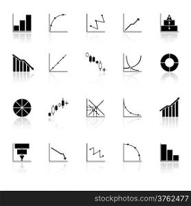 Diagram and graph icons with reflect on white background, stock vector
