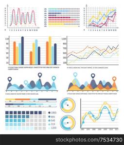 Diagram and infographics with segments and explanation vector. Scheme with design, presentation with visualized business concepts. Statistics design. Diagram and Infographics with Segments Explanation