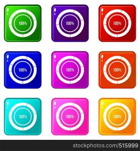 Diagram pie chart icons of 9 color set isolated vector illustration. Diagram pie chart set 9