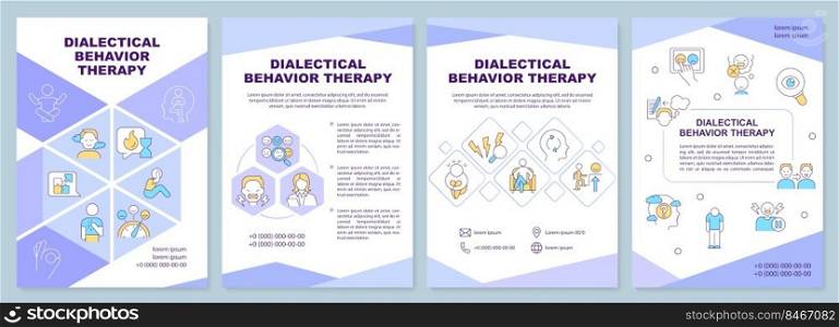 Dialectical behavior therapy brochure template. Leaflet design with linear icons. Editable 4 vector layouts for presentation, annual reports. Arial-Black, Myriad Pro-Regular fonts used. Dialectical behavior therapy brochure template