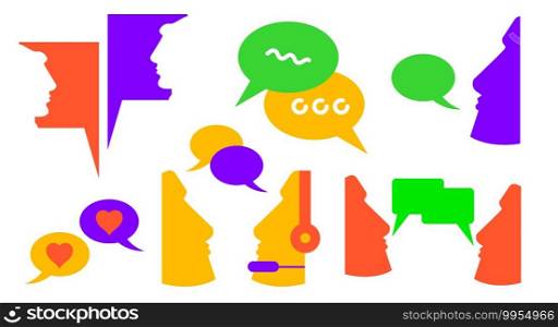 Dialogue chat balloons. Call to technical support. Flat vector illustration isolated on white. Neon colors.. Dialogue chat balloons. Vector illustration