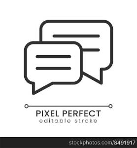 Dialogue pixel perfect linear icon. Online conversation. Information exchange. Social media. Thin line illustration. Contour symbol. Vector outline drawing. Editable stroke. Poppins font used. Dialogue pixel perfect linear icon