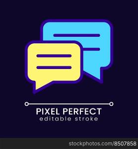Dialogue pixel perfect RGB color icon for dark theme. Online conversation. Information exchange. Social media. Simple filled line drawing on night mode background. Editable stroke. Poppins font used. Dialogue pixel perfect RGB color icon for dark theme