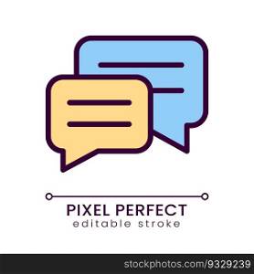 Dialogue pixel perfect RGB color icon. Online conversation. Information exchange. Social media interaction. Isolated vector illustration. Simple filled line drawing. Editable stroke. Poppins font used. Dialogue pixel perfect RGB color icon