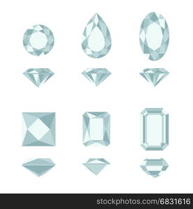 Diamond and gemstone shapes.. Diamonds cut simple illustration in top and side views. Vector gemstone shapes.