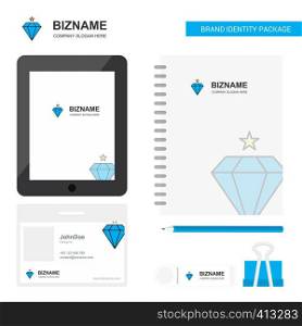 Diamond Business Logo, Tab App, Diary PVC Employee Card and USB Brand Stationary Package Design Vector Template